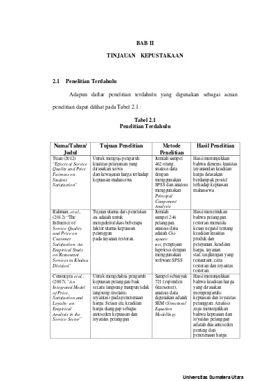 BAB II TINJAUAN KEPUSTAKAAN 2.1 Penelitian Terdahulu - Analisis ...