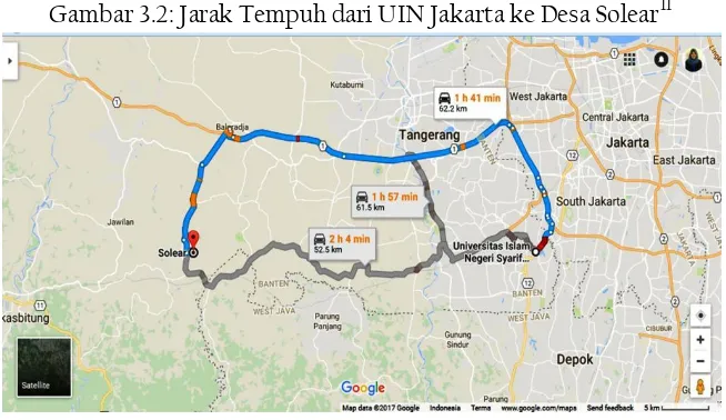 Gambar 3.2: Jarak Tempuh dari UIN Jakarta ke Desa Solear11 