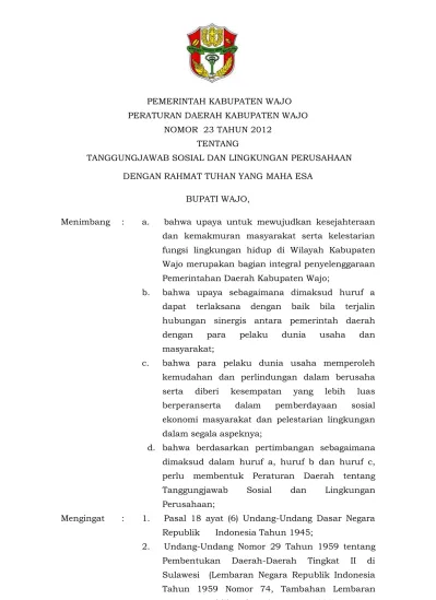 PEMERINTAH KABUPATEN WAJO PERATURAN DAERAH KABUPATEN WAJO NOMOR 23 ...