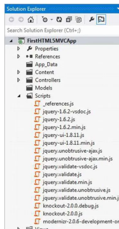 Figure 1-27. Folder structure and script ﬁles from an ASP.NET MVC project