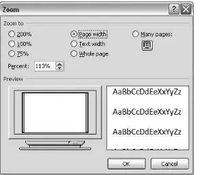 Figure 1 -1 1 . The Zoom group of options lets you view your document close up or at a distance