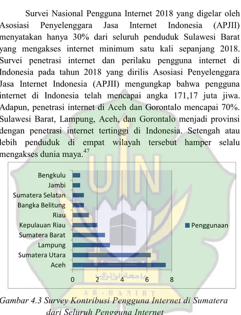 Gambar 4.3 Survey Kontribusi Pengguna Internet di Sumatera  dari Seluruh Pengguna Internet 