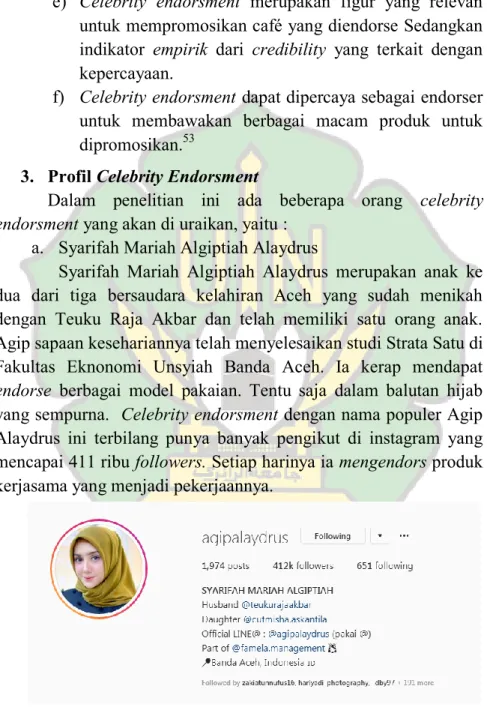 Gambar 4.3 Profil Celebrity Endorsement Syarifah Mariah  Algiptiah https://www.instagram.com/agipalaydrus/ 