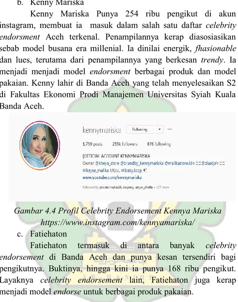 Gambar 4.4 Profil Celebrity Endorsement Kennya Mariska  https://www.instagram.com/kennyamariska/ 