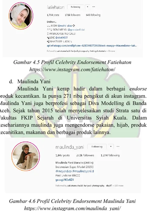 Gambar 4.6 Profil Celebrity Endorsement Maulinda Yani  https://www.instagram.com/maulinda_yani/ 