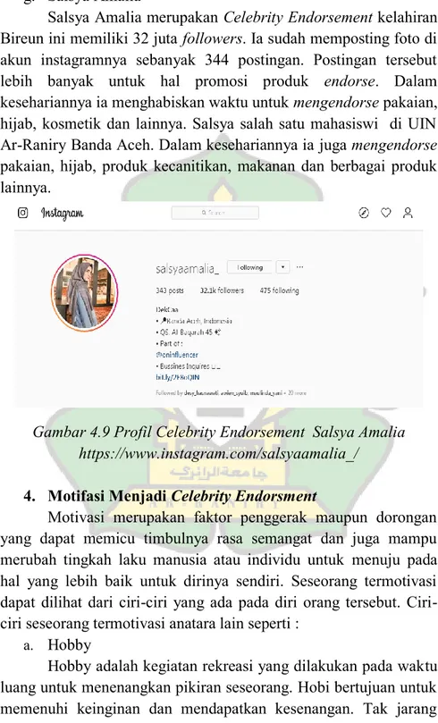 Gambar 4.9 Profil Celebrity Endorsement  Salsya Amalia  https://www.instagram.com/salsyaamalia_/ 