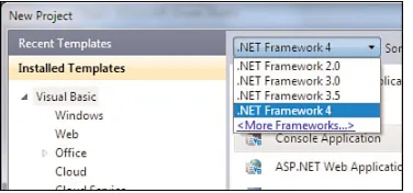 FIGURE 2.6 Choosing the .NET Framework version for your application.