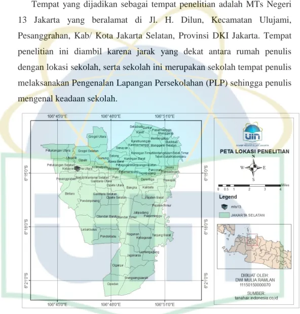 Gambar 3. 1 Peta Lokasi MTs Negeri 13 Jakarta  2.  Waktu Penelitian 