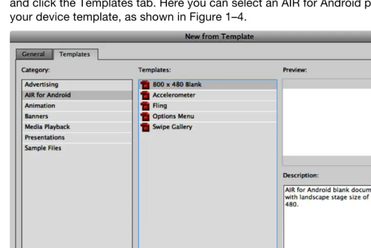Figure 1–4. Flash Professional new template dialog 