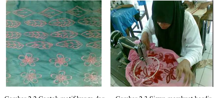 Gambar 2.2 Contoh motif bunga dan      Gambar 2.3 Siswa membuat bordir            daun            motif gabungan 