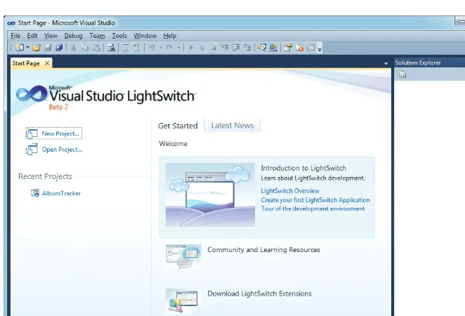 FIGURE 2-8: The Start Page of Visual Studio LightSwitch