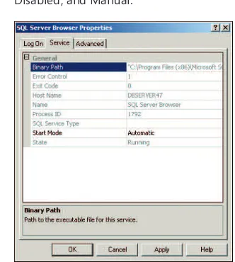 FIGURE 2-7 Use Service tab options for setting the start mode.