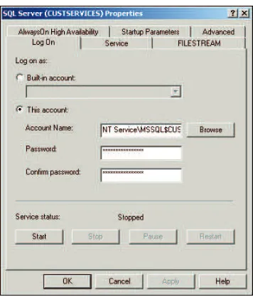FIGURE 2-8 Set the startup account for a selected service.