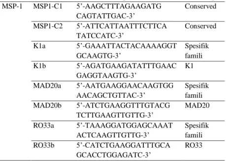 Tabel 6.3 Primer untuk Identifikasi Genus dan  Spesies P.  falciparum  