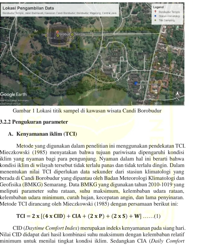Gambar 1 Lokasi titik sampel di kawasan wisata Candi Borobudur  3.2.2 Pengukuran parameter  