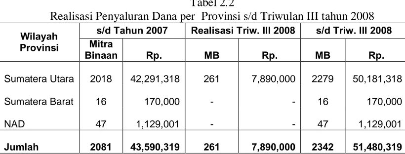 Tabel 2.1 Realisasi Anggaran Mirta Binaan tahun 2008 