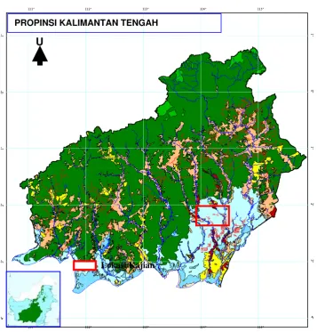 Gambar 8.  Peta situasi lokasi kajian Eks-PLG Blok A Mentangai, Kabupaten Kuala Kapuas, Propinsi Kalimantan Tengah 
