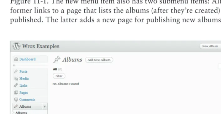 Figure 11 - 1. The new menu item also has two submenu items: Albums and Add New Album