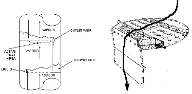 Gambar 12. Aliran liquid dan vapor  Setiap tray mempunyai dua sisi bersebelahan 