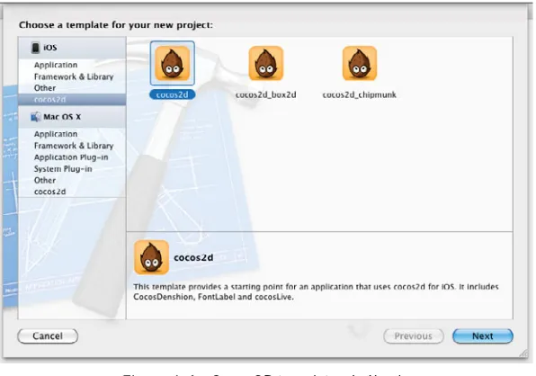 Figure 1.4 Cocos2D templates in Xcode