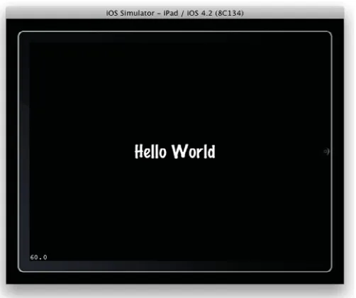 Figure 1.8 The Cocos2D HelloWorld app running in the iPad Simulator