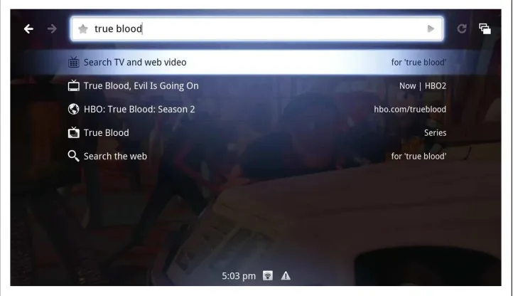 Figure 1-1. The QSB shows a blend of search results from traditional TV and the web
