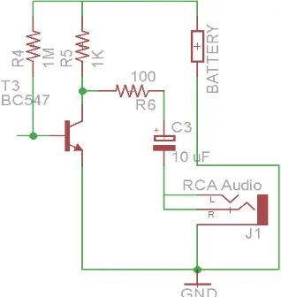 Gambar 6. Photodioda DriverProses yang terjadi pada Gambar 6, photodioda menerima cahaya, sehingga basis transistor mendapat bias tegangan dan transistor ON dimana terminal output diambil pada terminal kolektor transistor sehingga terminal output dihubungk