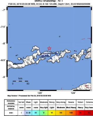 Gambar 8. Peta guncangan (shakemap) gempa Laranruka  24 Februari 2018 
