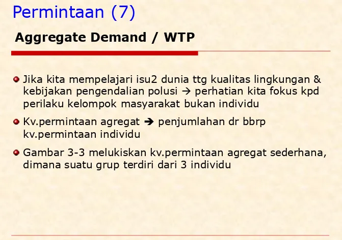 Gambar 3-3 melukiskan kv.permintaan agregat sederhana, dimana suatu grup terdiri dari 3 individu