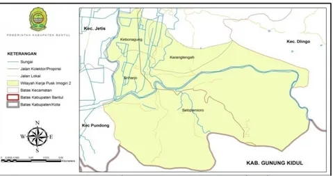 Gambar 1. Peta Wilayah Kerja Puskesmas Imogiri II Kabupaten Bantul   Tahun 2013 