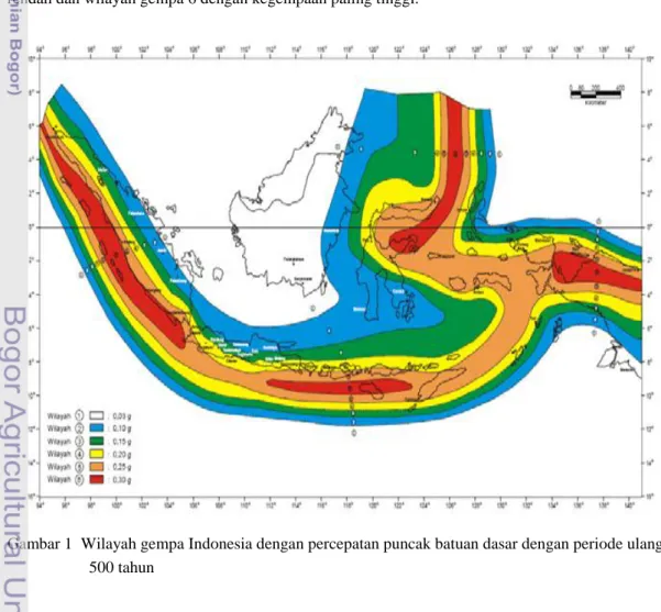 Gambar 1  Wilayah gempa Indonesia dengan percepatan puncak batuan dasar dengan periode ulang       500 tahun 