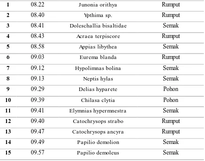 Tabel 2. Spesies Kupu-kupu yang Aktif disorehari (15.00-17.00) 