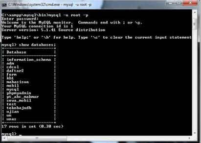 Gambar 2.2 Tampilan MySQL pada Command Prompt 