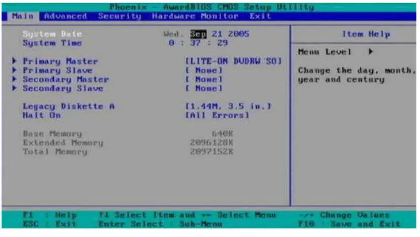 Gambar 1. Tampilan menu awal BIOS 
