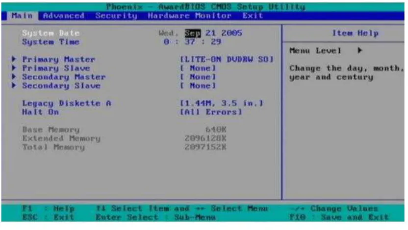 Gambar 1. Tampilan menu awal BIOS 