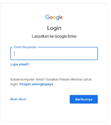 Gambar 3 login google drive dengan email  4.  Jika sudah login google drive, klik My Drive akan muncul dropdown 