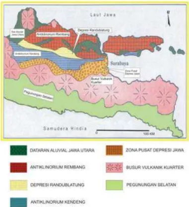 Gambar 2. 1 Peta fisiografi Jawa Timur (Van Bemmelen, 1949) 