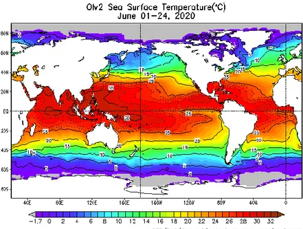 Gambar 6. Rata-rata Suhu Muka Laut Juni 2020 