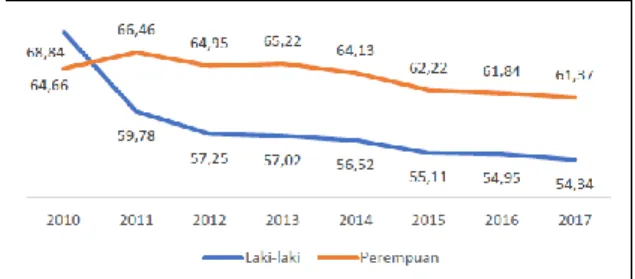 Gambar 1. Perkembangan Tenaga Kerja Informal Indonesia Menurut Jenis Kelamin,  2010-2017 