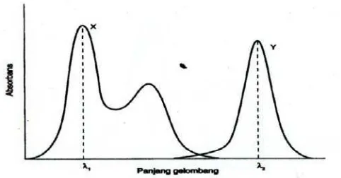 Gambar 3. Spektrum absorpsi senyawa X dan Y (tidak ada tumpang tindih    pada kedua panjang gelombang yang digunakan)  