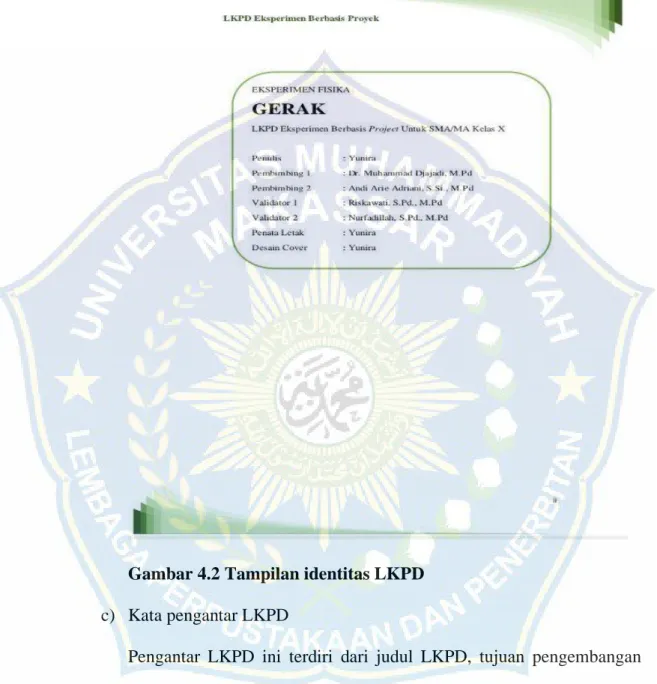 Gambar 4.2 Tampilan identitas LKPD  c)  Kata pengantar LKPD 