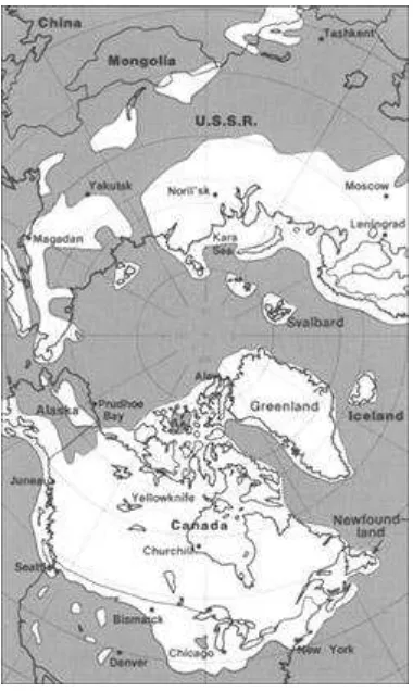 Gambar 4. Penyebaran es di belahan bumi utarapada masa Pleistosen (USGS, 2005)