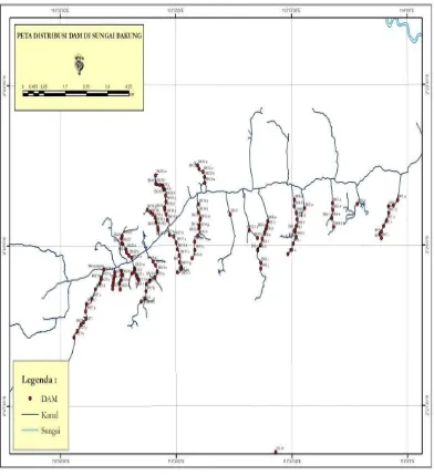 Gambar 1.1 Peta posisi tabat terbangun di sub-DAS Bakung 