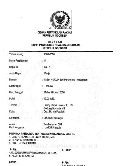 DEWAN PERWAKILAN RAKYAT REPUBLIK INDONESIA RISALAH RAPAT PANSUS RUU ...