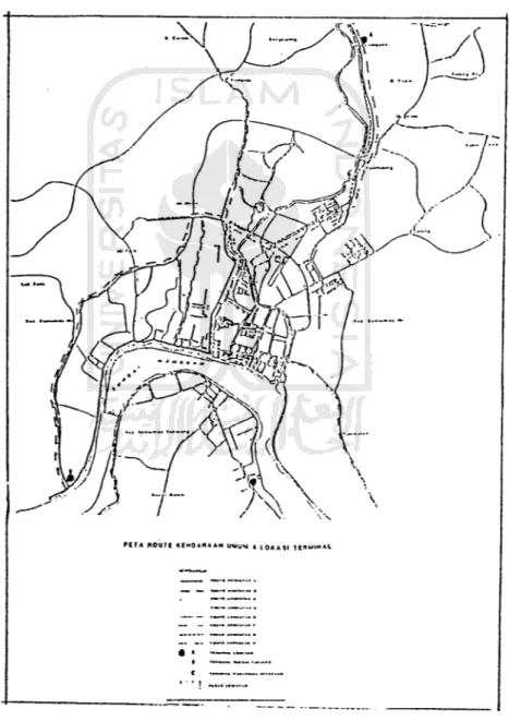Gambar 3. 7: Peta Route Kendaraan Umum dan Lokasi Terminal di Kotamadya Samarinda.