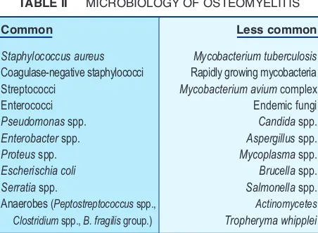 TABLE IIMICROBIOLOGY OF OSTEOMYELITIS
