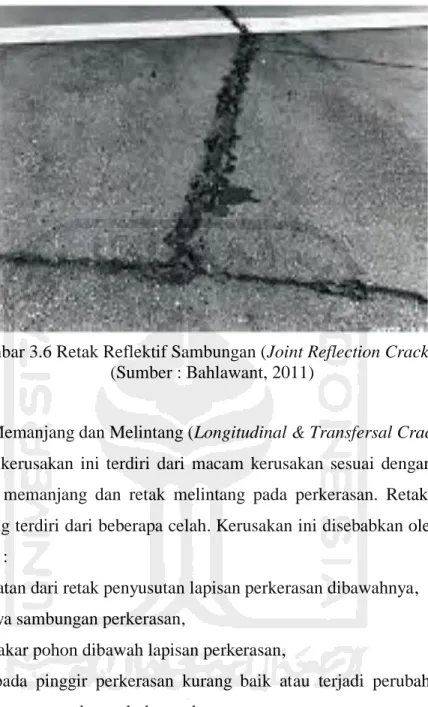 Gambar 3.6 Retak Reflektif Sambungan (Joint Reflection Cracking)  (Sumber : Bahlawant, 2011) 