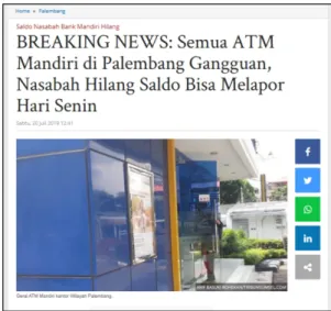 Gambar 1.3 Berita Gangguan Layanan Elektronik Bank Mandiri di Palembang