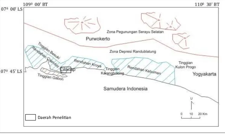Gambar 2. Kerangka tektonik daerah Jawa Tengah Bagian Selatan (Sujanto dan Roskamil, 1975).