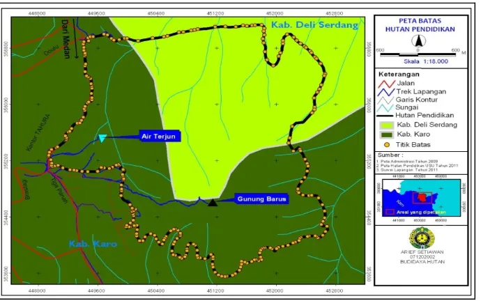 Gambar 3. Peta Hutan Pendidikan USU sebagai tempat penelitian (Setiawan,2012) 